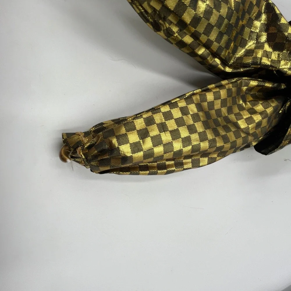 Vintage Porcelain Harlequin Clown‎ Doll Gold Black Checkered Jester 19.5 Inch